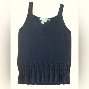 Studio M Cami Top Womens Large Casual Knitted Scallop Hem V Neck Tank Black